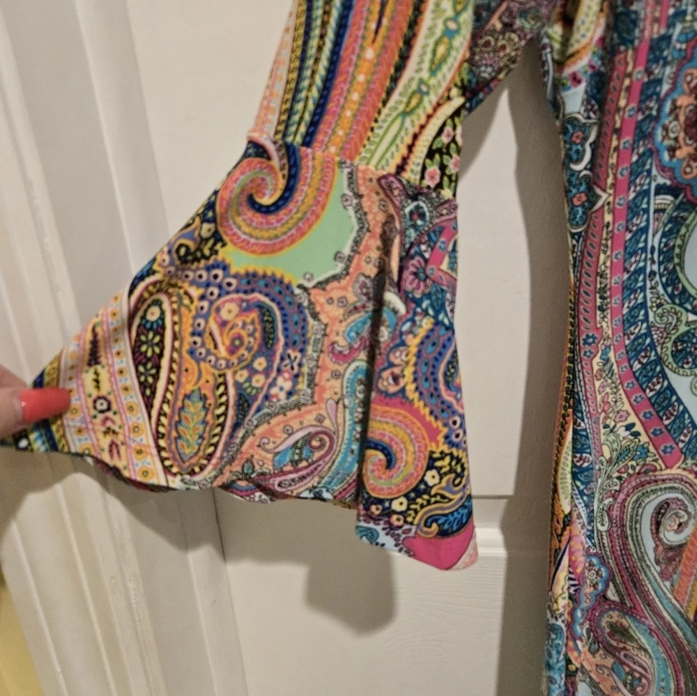 Tommy Hilfiger Jaipur Jersey Dress Sz 2P Multicolor Paisley 3/4 Bell Sleeve